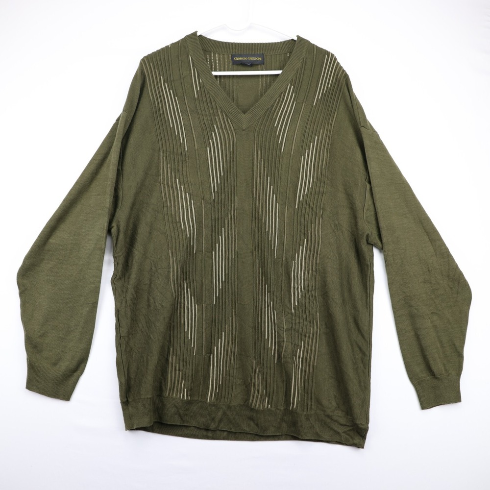 Giorgio Bissoni Men'sLong Sleeve Shirt‎ Green Geometric XXL Acrylic